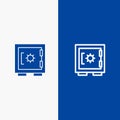 Lock, Locker, Security, Secure Line and Glyph Solid icon Blue banner Line and Glyph Solid icon Blue banner