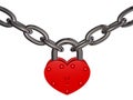 Lock of love - red heart lock and chain