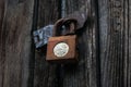 Lock on old wooden door