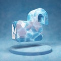 Lock Open icon. Cracked blue Ice Lock Open symbol on blue snow podium Royalty Free Stock Photo