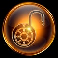 Lock open icon gold, isolated on black