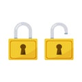Lock open and lock closed isolated on white background. Concept password, blocking, security.