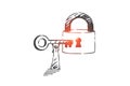 Lock Opening, Security Concept Sketch. Hand Drawn Isolated Vector