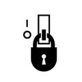 Lock Out In De-Energized State Black Icon, Vector Illustration, Isolate On White Background Label. EPS10