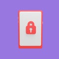 Lock phone 3d icon model cartoon style concept. render illustration