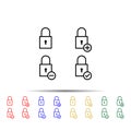 lock, plus, check, minus sign multi color style icon. Simple thin line, outline vector of web icons for ui and ux, website or