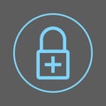 Lock with plus circular line icon. Add encryption Round colorful sign. Flat style vector symbol.