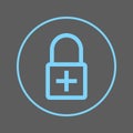 Lock with plus circular line icon. Add encryption Round colorful sign. Flat style vector symbol. Royalty Free Stock Photo