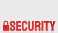 The lock and red security text on white background 3d rendering