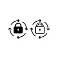 Lock reload icon. Rotation arrows with lock outline icon. Update password. Vector on isolated white background. EPS 10 Royalty Free Stock Photo