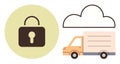 Secure Cloud-Based Delivery Service Symbolized by a Lock and a Truck Under a Cloud Royalty Free Stock Photo