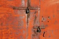 The lock on the rusty metal gate on the garage Royalty Free Stock Photo