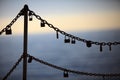 Lock`s love on a chain in the fishing village of Camogli, Gulf of Paradise, Portofino National Park, Genova, Liguria, Italy Royalty Free Stock Photo