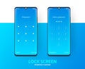 Lock screen smartphone interface vector template, Mobile app page blue gradient design layout, Flat UI for application Royalty Free Stock Photo