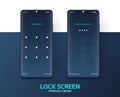 Lock screen smartphone interface vector template, Mobile app page dark mode design layout, Flat UI for application Royalty Free Stock Photo