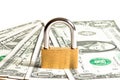 Lock security on dollars banknotes Royalty Free Stock Photo