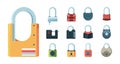 Lock set. Padlock key prison secret code door symbols vector flat illustrations isolated Royalty Free Stock Photo