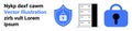 Data Security Concept with Lock, Shield, and Server Illustrations on White Background Royalty Free Stock Photo