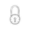 Lock sketch: Security concept with padlock featuring clock face design for protection and time management illustrations Royalty Free Stock Photo