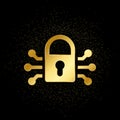 Lock smart security gold icon. Vector illustration of golden particle background
