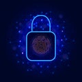 Lock symbol and biometric fingerprint scanner for access to protected data. Cyber security concept with padlock and thumb print se Royalty Free Stock Photo