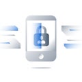 Lock symbol on smartphone screen, phone security technology, personal device access, screen scanning