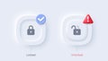 Lock and unlock buttons set. User web interface elements in Neumorphic design. Vector illustration Royalty Free Stock Photo