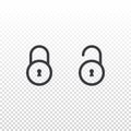 Lock and unlock icon isolated on transparent background. Outline element for design mobile app or website. Vector interface button