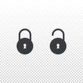 Lock and unlock icon isolated on transparent background. Outline element for design mobile app or website. Vector interface button