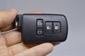 Lock and Unlock and open the CAR door slide with Remote keys on hand Royalty Free Stock Photo