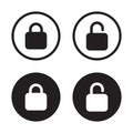Lock and unlock padlock icon vector in black circle. Open and close security sign symbol