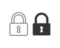 Lock and unlock vector icon. Padlock open and closed sign. Log in and log out symbol. Royalty Free Stock Photo