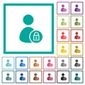 Lock user account flat color icons with quadrant frames