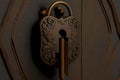 lock for vintage key on antique door dark brown color Royalty Free Stock Photo