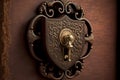 lock for vintage key on antique door dark brown color Royalty Free Stock Photo