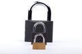 Lock on a white background. Castle close-up. Protection of property. Security of money