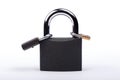 Lock on a white background. Castle close-up. Protection of property. Security of money