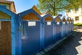 Lockable bicycle garages. Bicycle box parking lot lockable in blue Royalty Free Stock Photo