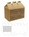 Lockable box with stenciled curved die cut template and 3D mockup Royalty Free Stock Photo