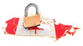 Lockdown in Canada. Padlock with map, border protection concept. 3D rendering Royalty Free Stock Photo