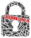 Lockdown Covid-19 padlock shaped word cloud concept Royalty Free Stock Photo