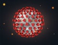 Lockdown due to Pandemic Coronavirus outbreak covid-19 microbiology banner. Red proteins molecule in dark blue