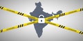 Lockdown in India - Vector Design Concept with Map of India, Cordon Line and Padlock