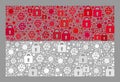 Lockdown Indonesia Flag - Mosaic of Lock Icons and Viral Cells