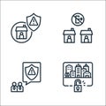 Lockdown line icons. linear set. quality vector line set such as unlock, determine, quarantine