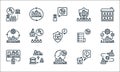 Lockdown line icons. linear set. quality vector line set such as war, forbidden, unlock, stay at home, prison, shutdown, rule,