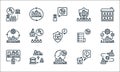 Lockdown line icons. linear set. quality vector line set such as war, forbidden, unlock, stay at home, prison, shutdown, rule,