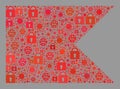 Lockdown Red Guidon Flag - Mosaic of Lock Icons and Covid Viruses