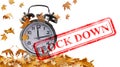 Lockdown seal for coronavirus covid-19 virius covid autumn time clock and leaves isolated for background