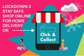 Lockdown 3 Shop online home delivery and Click and Collect internet shopping consept to stay safe in the covid pandemic Royalty Free Stock Photo